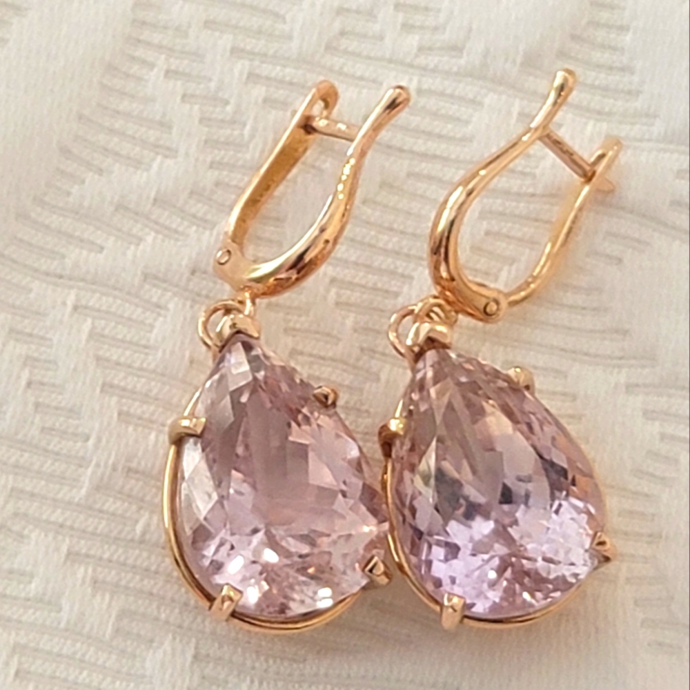 Custom Pink Kunzite Drop Earrings 14k Rose Gold